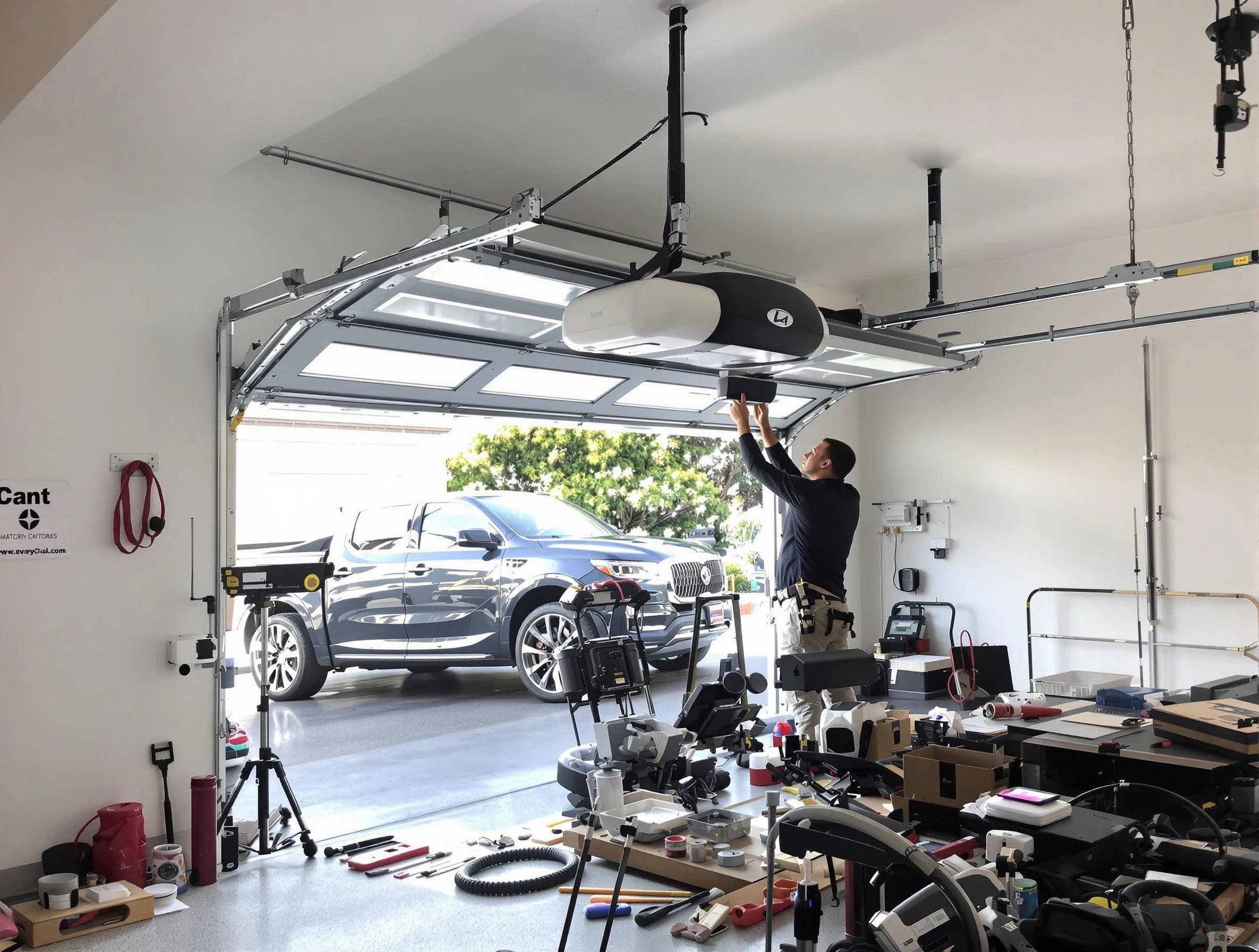 Alpine Garage Door Repair specialist installing smart garage door opener system in Alpine home