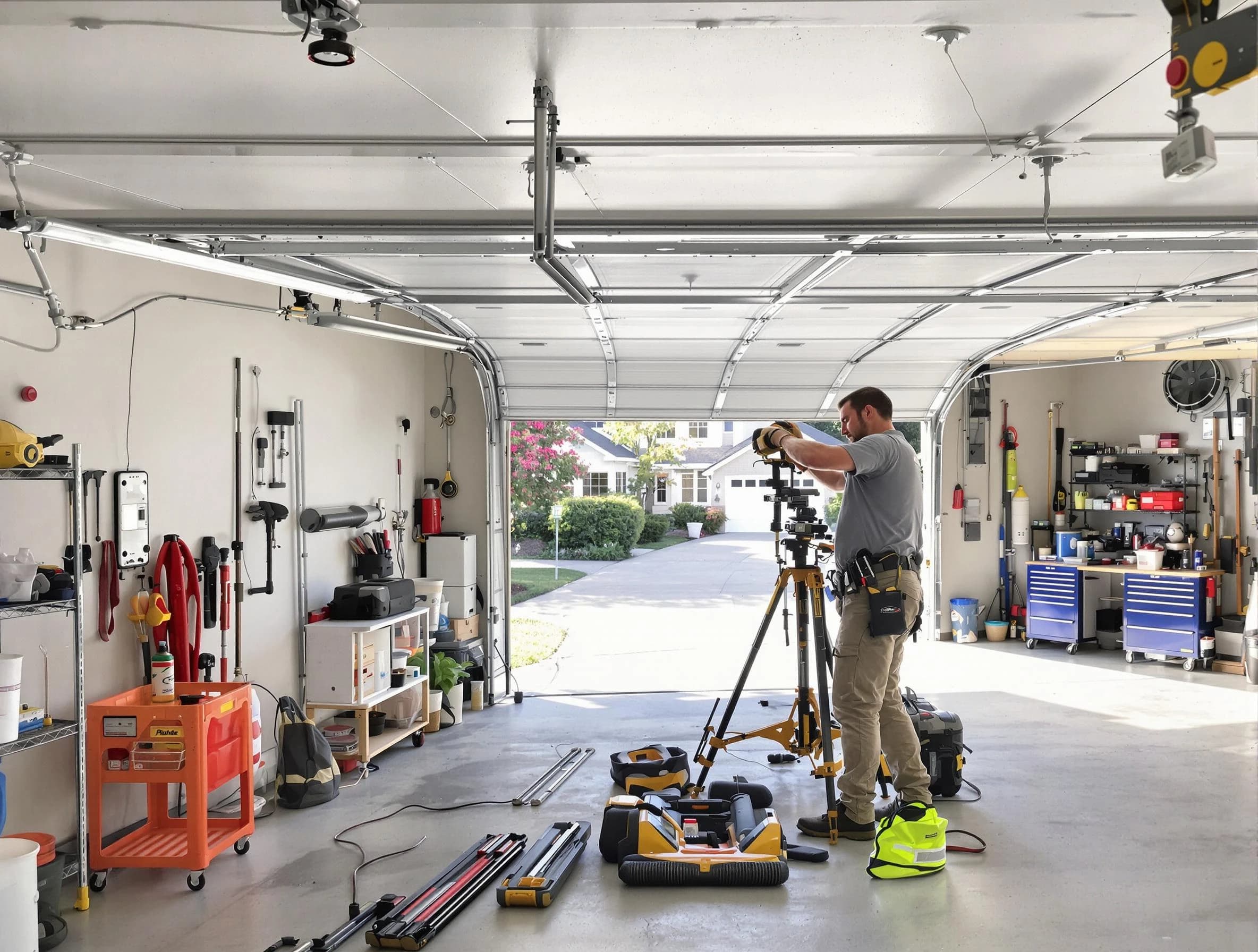 Alpine Garage Door Repair specialist performing laser-guided track alignment in Alpine
