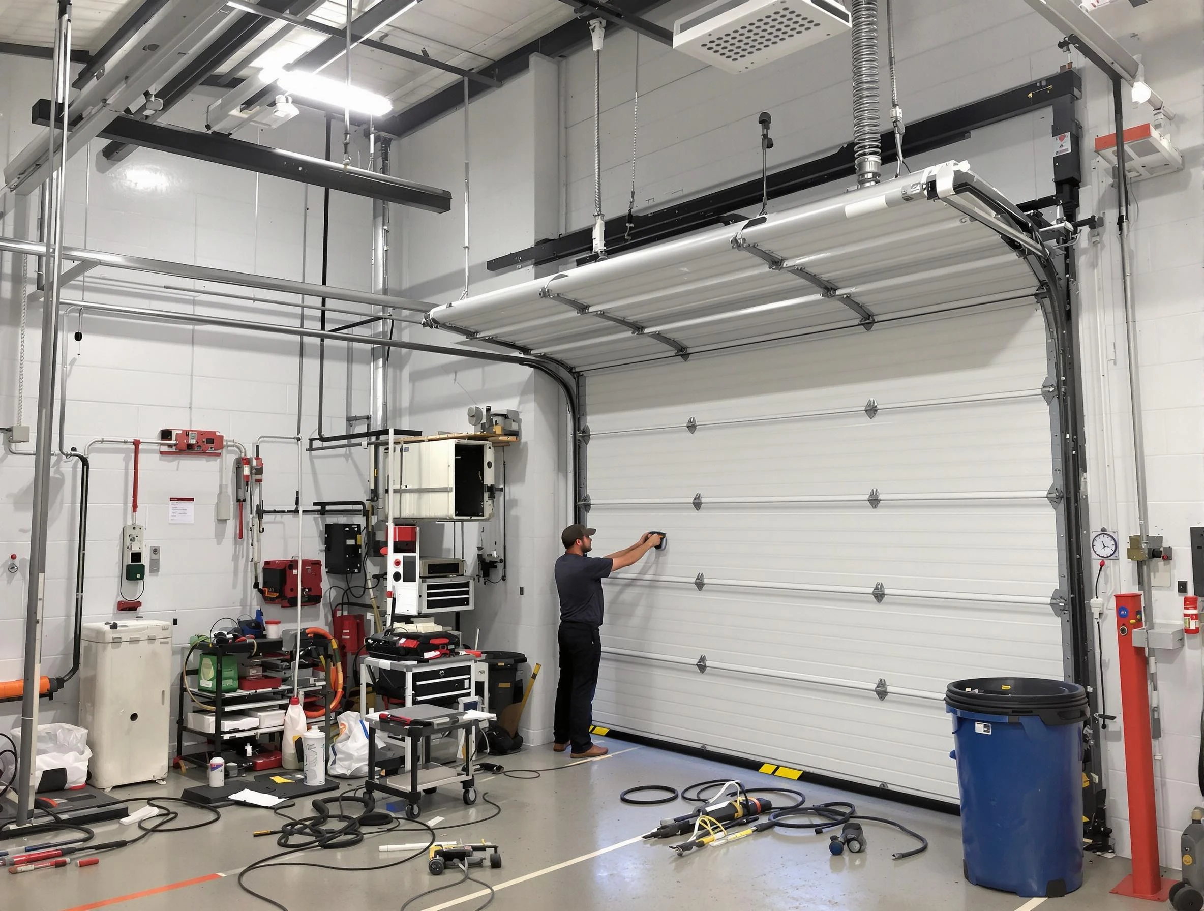 Alpine Garage Door Repair certified technician performing commercial door repair at a Alpine business facility