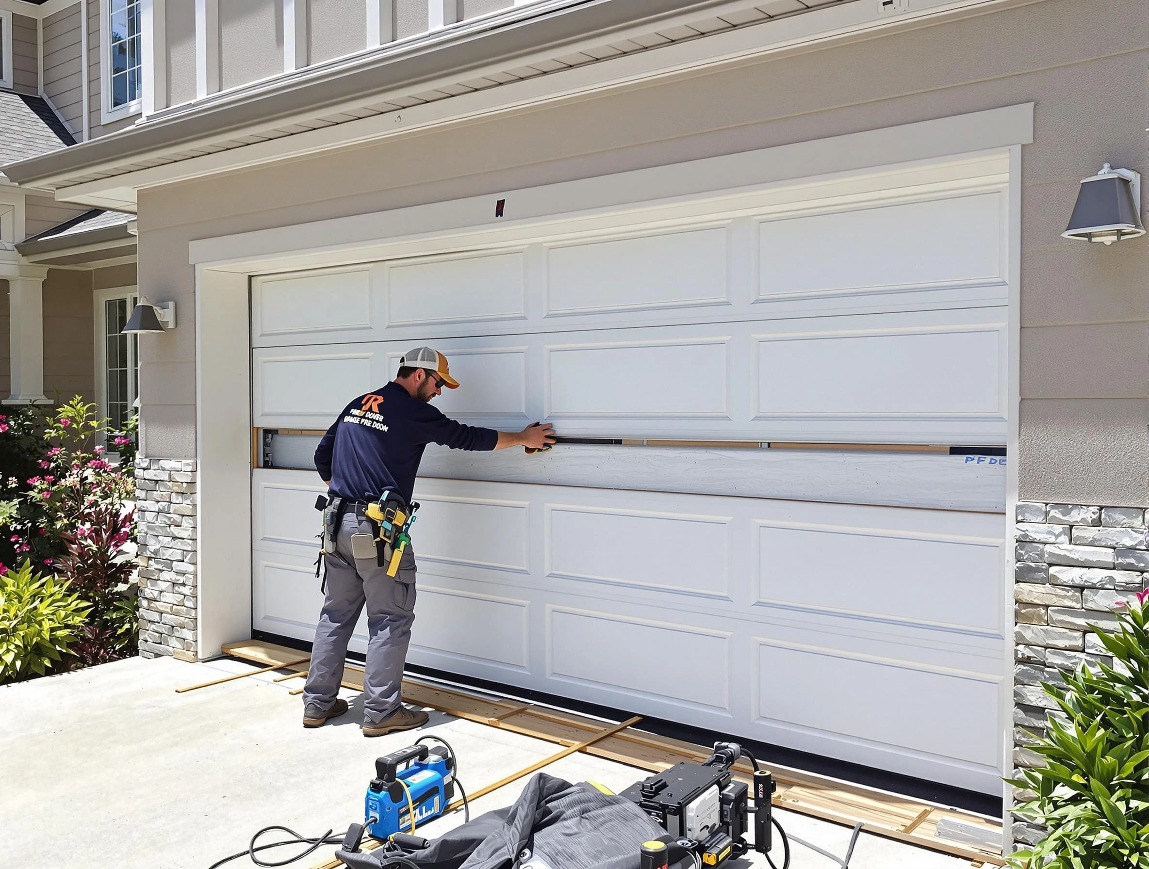 Alpine Garage Door Repair team performing complete garage door replacement at Alpine residence